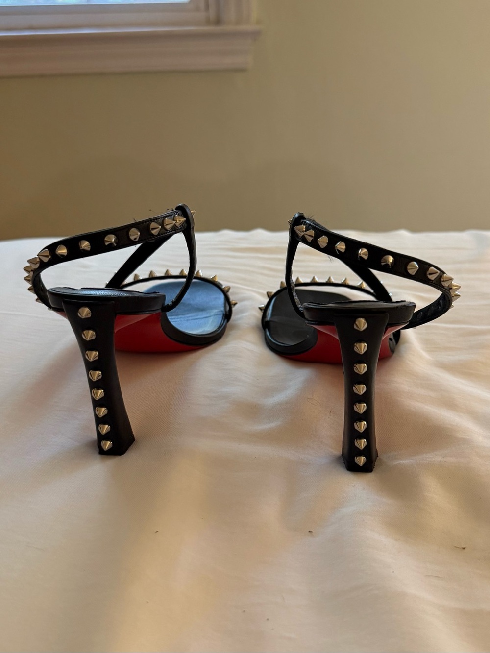 Christian Louboutin Black Leather Studded Slingback Heels - Picture 4 of 6